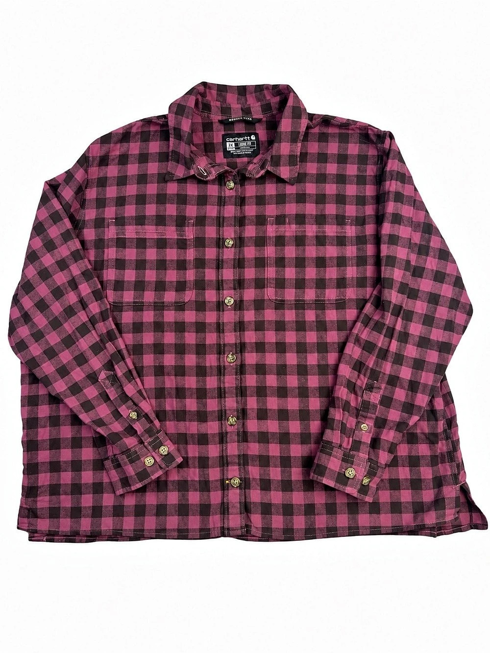 Carhartt Women’s 2X Pink Black Buffalo Plaid Rugged Flex Flannel Shirt